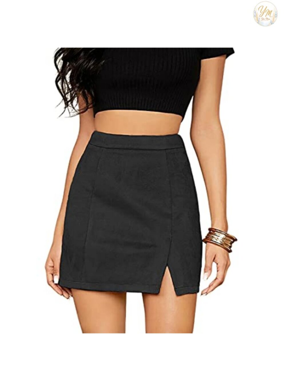 Faux Suede High Waist Bodycon Mini Skirt with Side Split